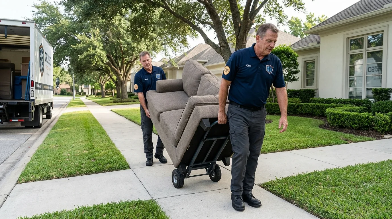 Local residential moving crew loading furniture in Coldspring, TX